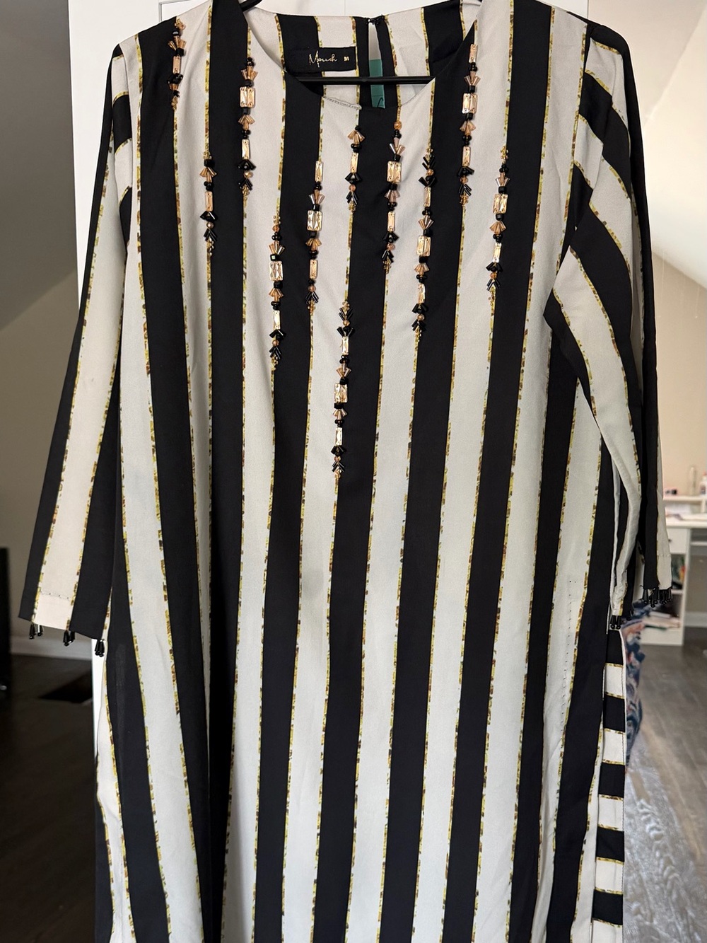 Striped Bead-Embellished Tunic with pants (2 piece)